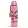 1PC Pink Butterfly Love 750ml Color Plastic Sports Water Bottle Leakproof Flip Straw Lid Suitable for Sports Office Home Use
