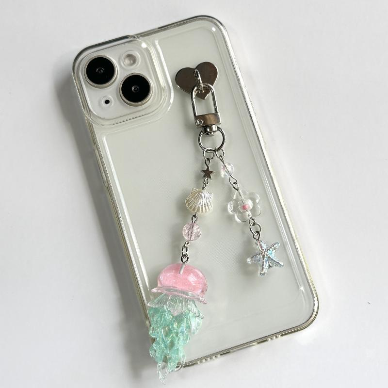 Creative Jelly Color Jellyfish Star Keychain Y2K Beaded Pendant Phone Chain Car Keyring Bag Hanging Decoration Ornament Gifts