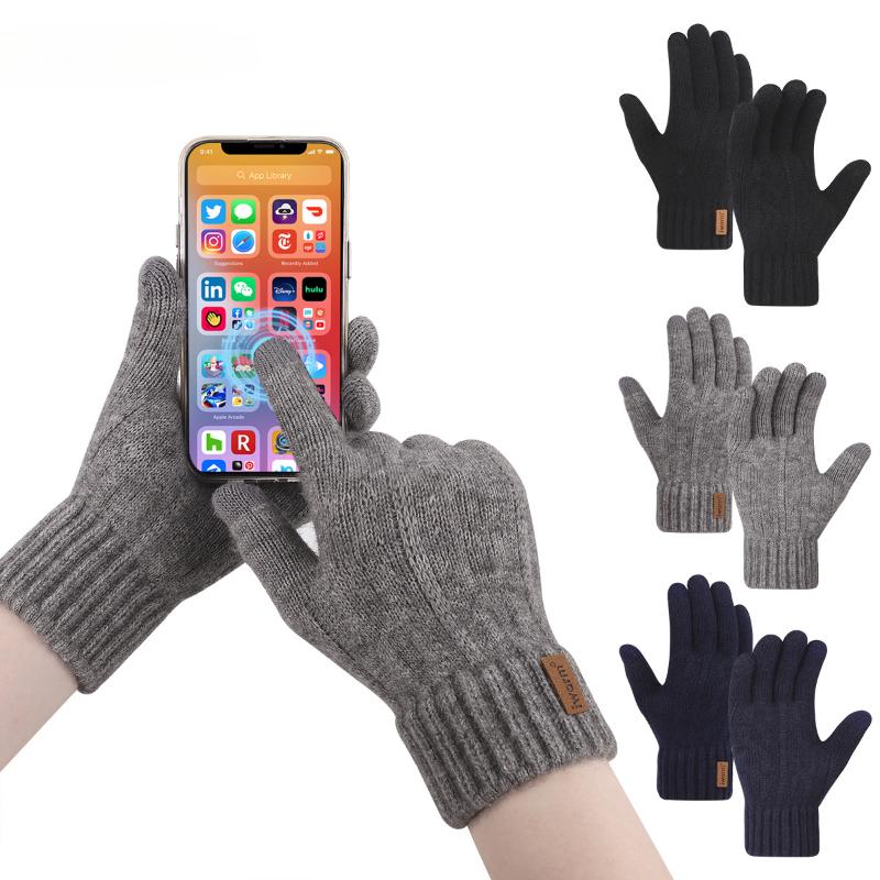 Unisex Alpaca Knitted Warm Gloves Men & Women Autumn Winter Cold Touch Screen Thickening Knitted Cycling Driving Full Finger Gloves