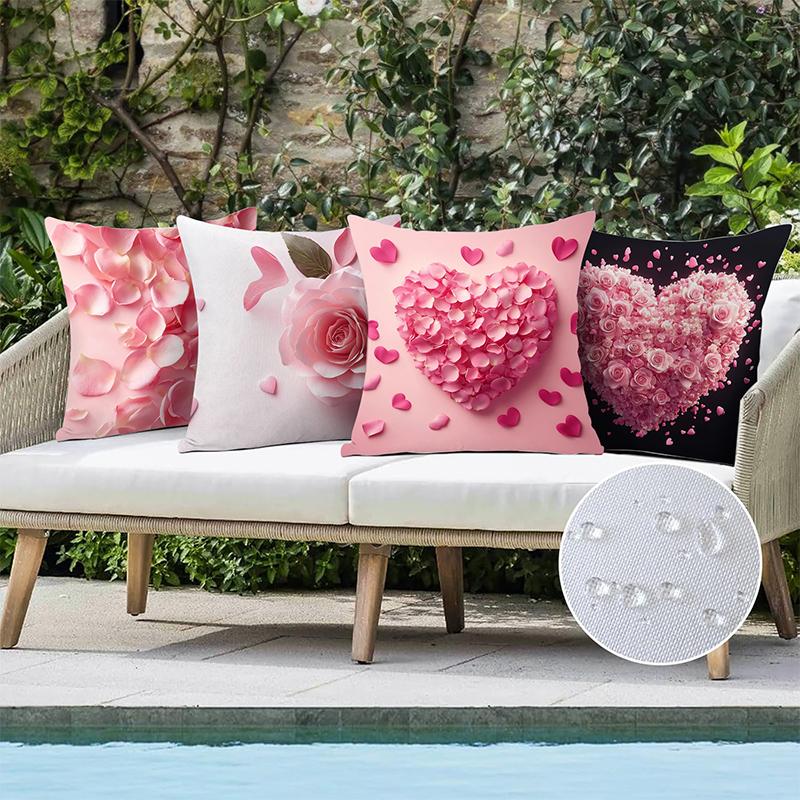 Różowa róża i płatki serca nadrukowane poszewki na poduszki kwadratowa poliestrowa poszewka na poduszkę, nowoczesna dekoracyjna poszewka na poduszkę na sofę