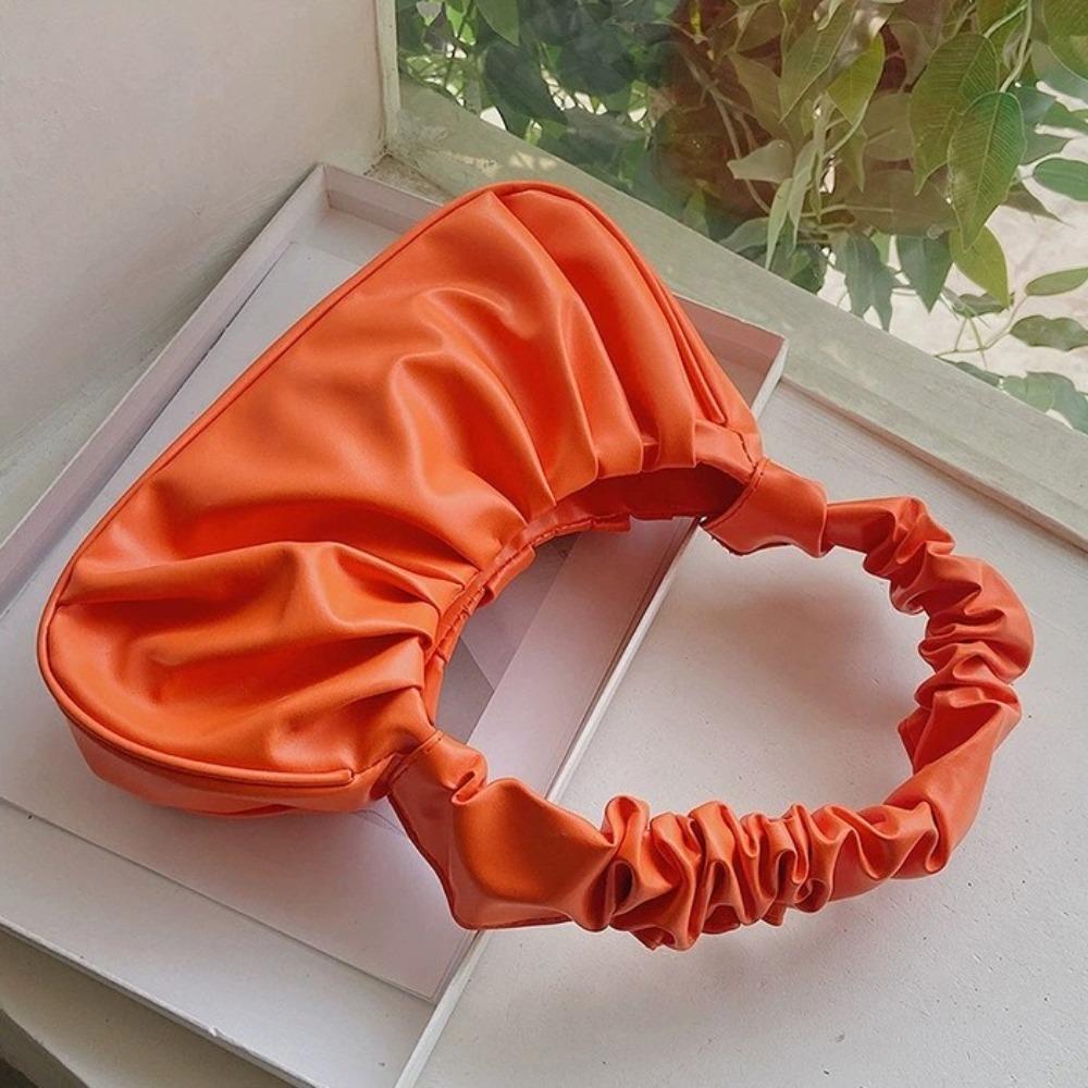 Korean Style Pleated Handbag Square PU Leather Underarm Bag Luxury Cloud Bag  Girl