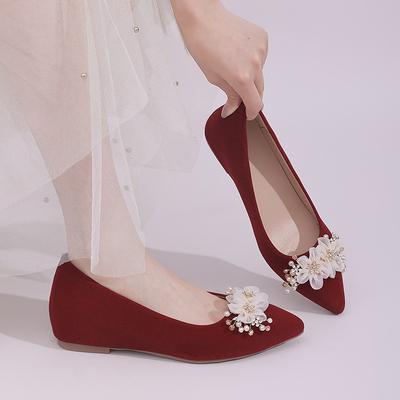 Hochzeitsschuhe Damen 2025 neu Xiuhe Hochzeitskleid zwei Tragemöglichkeiten Braut Chinesischer Toast wunderschön rot keine müden Füße Keilabsatzschuhe
