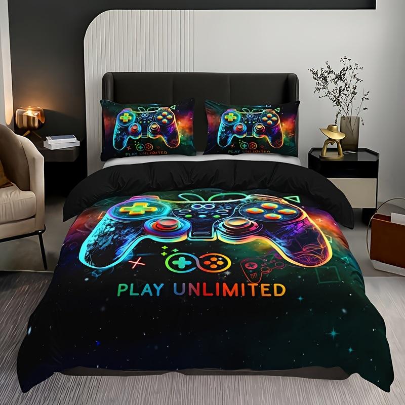 Spielkonsole Bettbezug Set Für Jungen Mädchen Kinder Weltraum Galaxie Gaming 3 Teile Mikrofaser Gamer Bettwäsche Teenager Bettdeckenbezüge