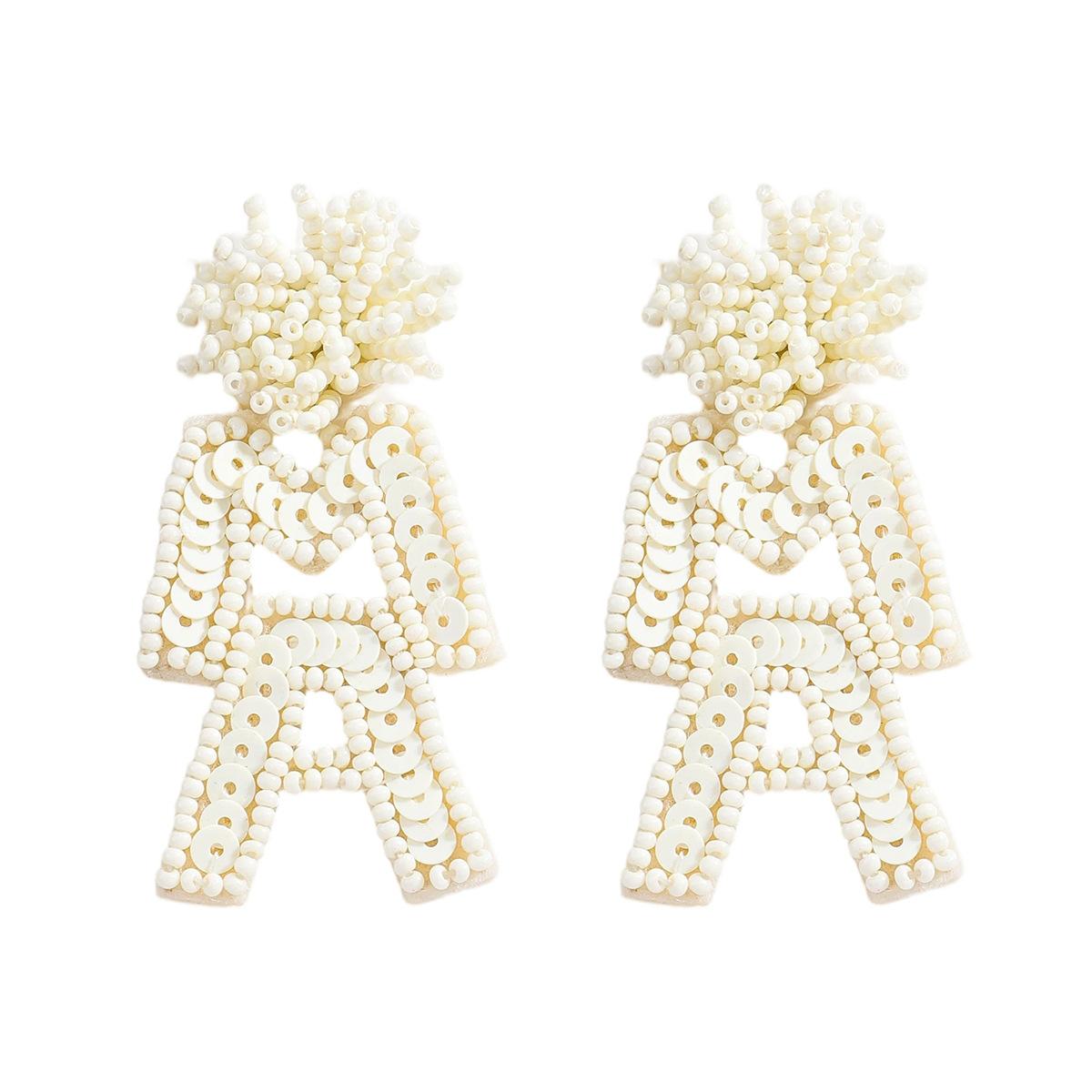 

Mother s Day Handmade Rice Bead Earrings Letter MAMA Sequins Tassel Earrings Personality Party Holiday Earrings Women білий