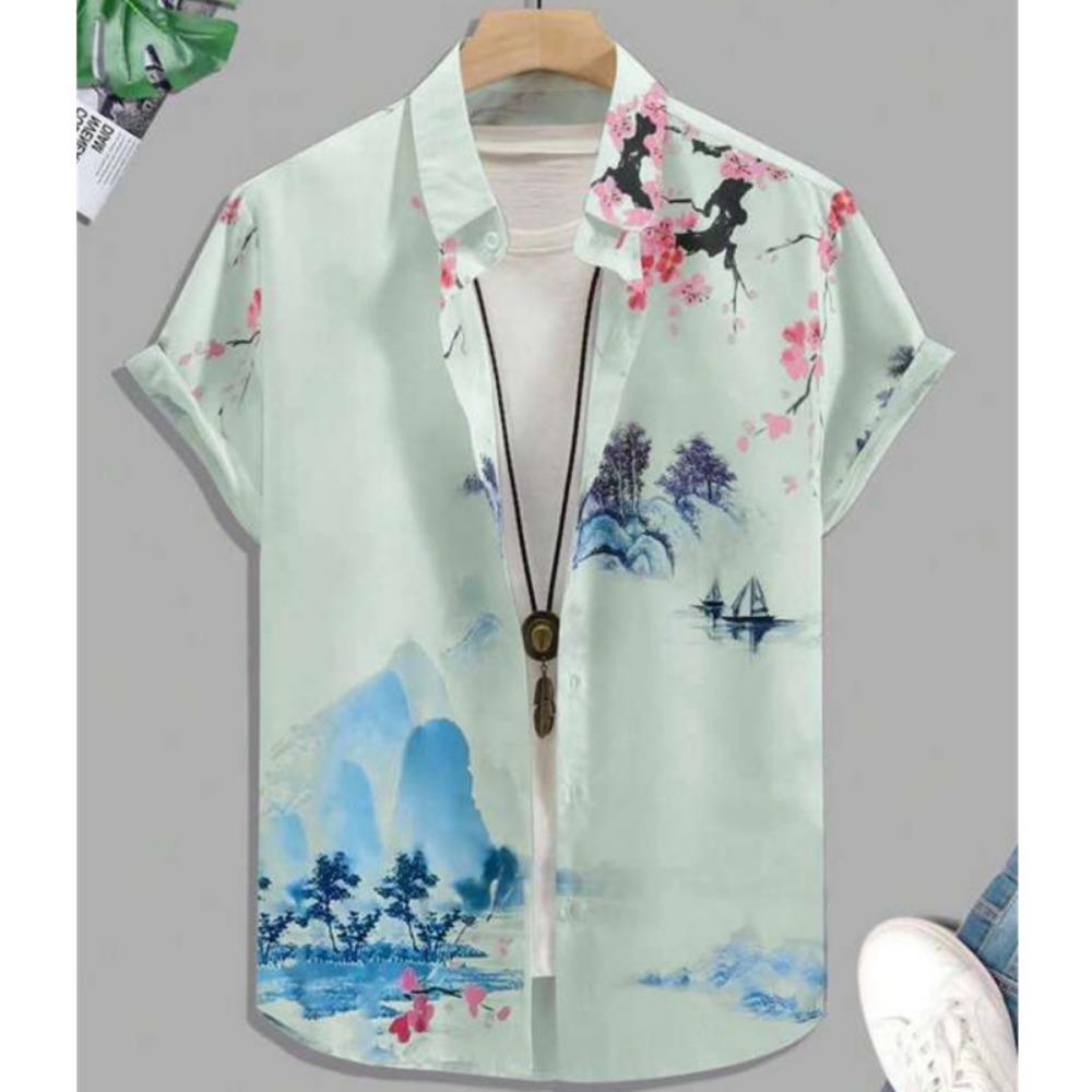 Fashionable men's shirt 3D ink print men's clothing daily casual short sleeved beach party sportswear street Hawaiian shirt