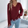 Women's Casual Color V-Neck Cable Knit Long Sleeve Sweater for Everyday Wear