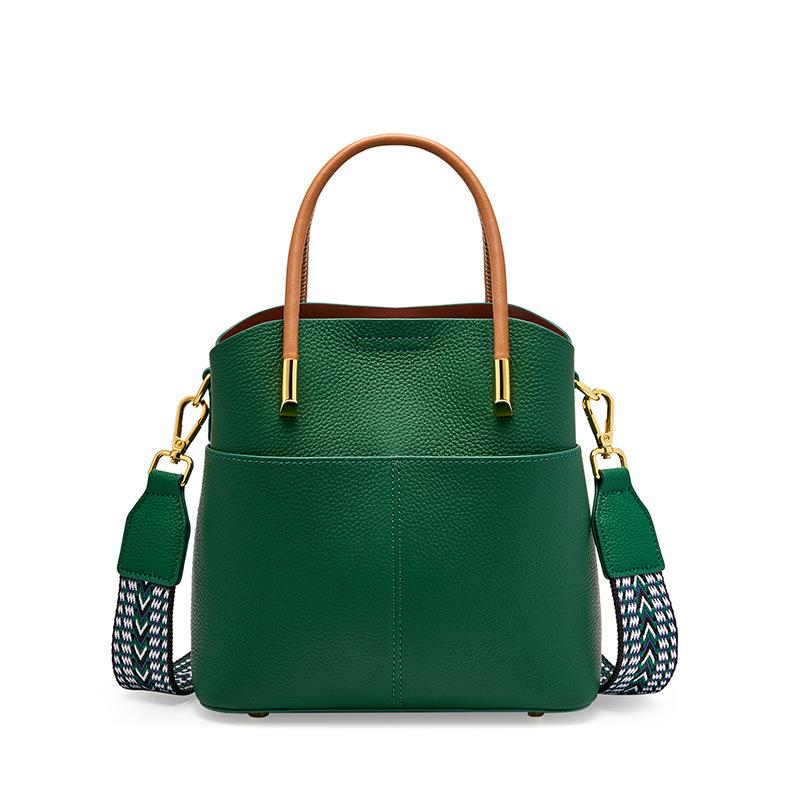 Spring and summer niche leather bucket bag women's versatile handbag high-end casual messenger bag cowhide bag