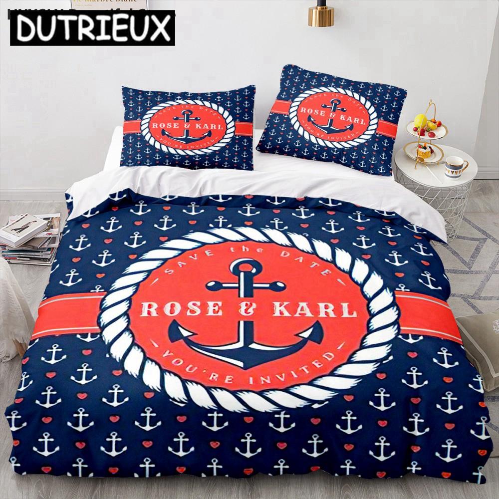 Ship Anchor Nautical 3D Duvet Cover Sea Pillowcases Quilt Cover Home Decor Gift Fashion Twin Queen King Polylester Bedding Set