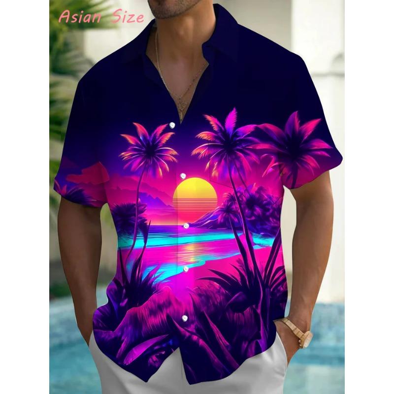 Men's Tree Hawaiian Shirts Fashion Tropical Beach Short-sleeved Summer Shirt Men Button Casual Vacation Blouses