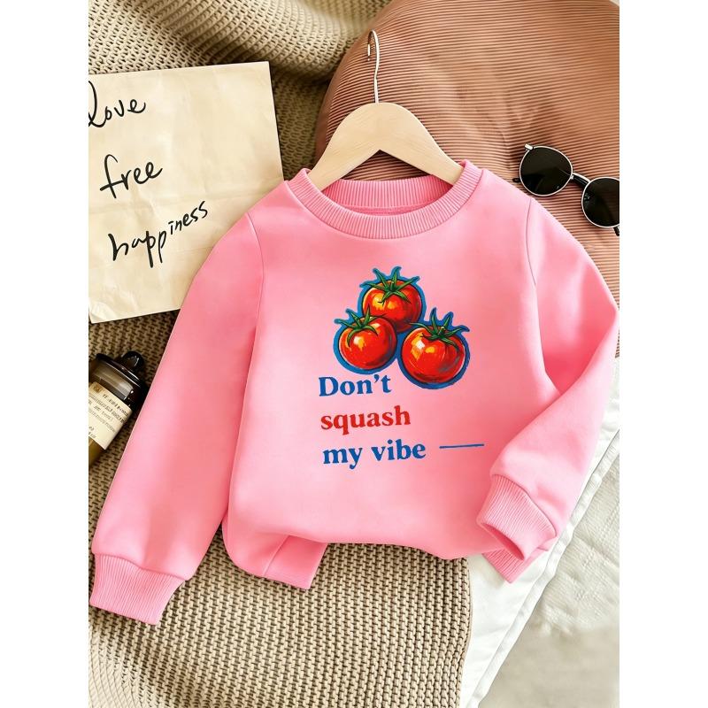 European sizes Cute Tomato Print Kids'  Lightweight Round Neck Sweatshirt, Comfortable Outdoor Wear Choice for 0-3 Year Old Kids