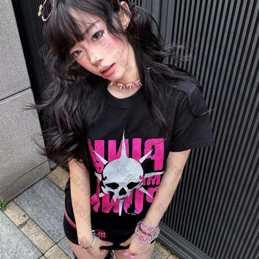 Ästhetische Kleidung Trashy Y2k 2000er Oberteile Harajuku Damen T-Shirts Goth Damen Oberteil Gothic 90er Vintage Kleidung Damen Cropped Kpop