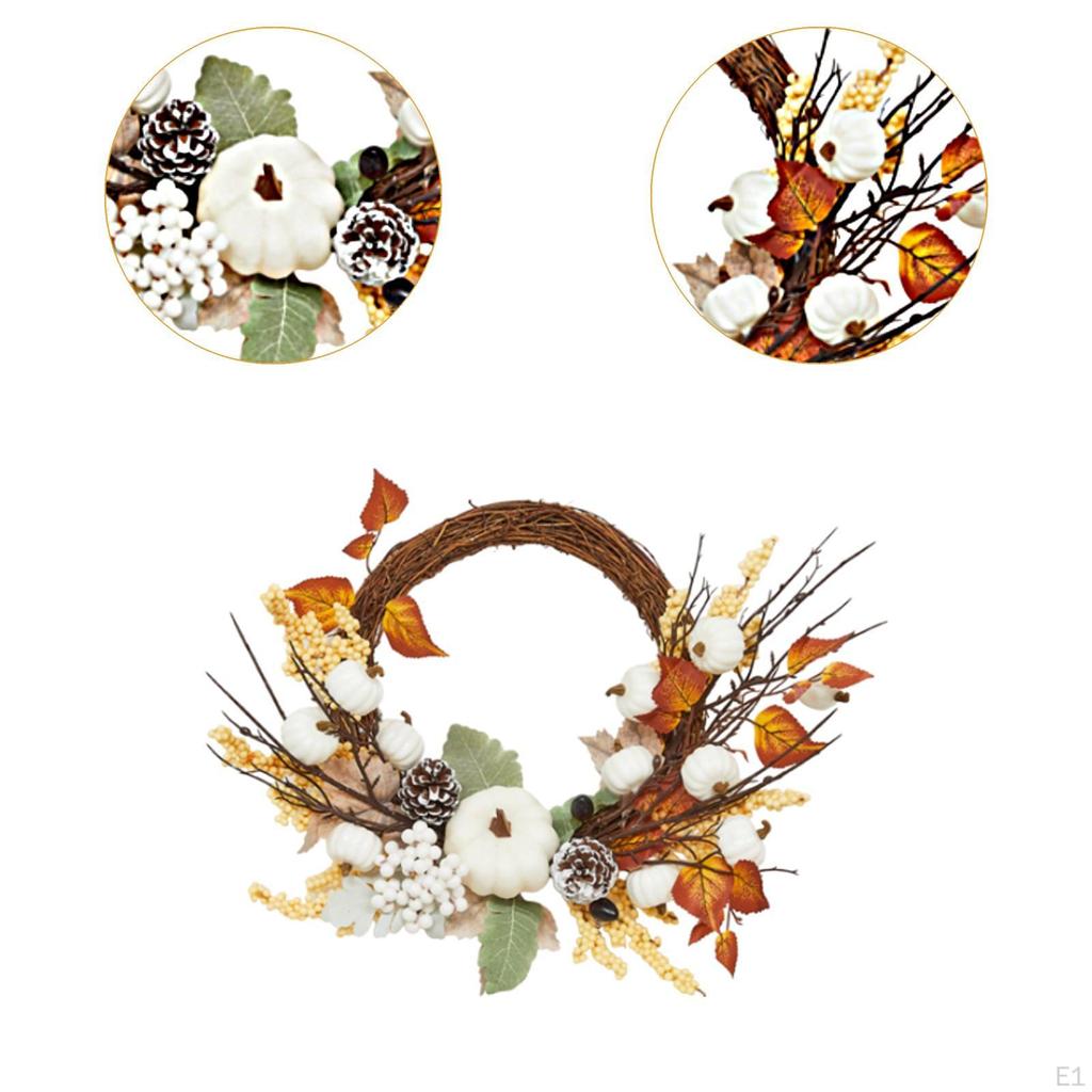 60cm Fall Harvest Front Door Wreath Artificial Maple Leaves Versatile Ornament Halloween for