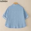 VONDA Elegant Women Short Sleeve Lapel Button Down High Low Hem Casual Cropped Blouse