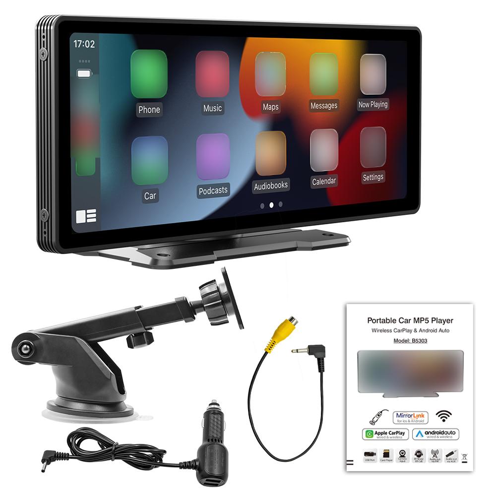 

9,3-дюймовый автомобильный стерео MP5-плеер BT Hands-Free Calling FM-радио Поддержка Carplay Android Auto Phone чёрный