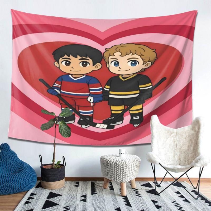 Vikama Q Version Hockey CP Tapestry Sweet Heart Fandom Wall Hanging For Bedroom Dorm Fan Room Live Stream Backdrop Decor Banner