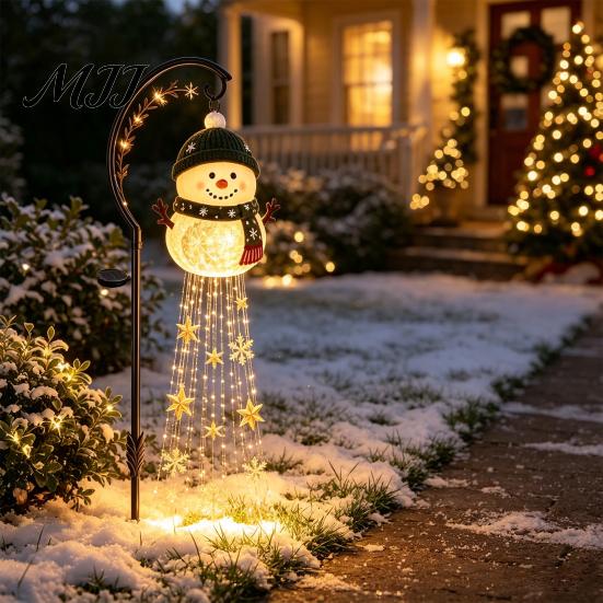 Easy Install Lawn Pathway Stakes Solar Powered Christmas Garden Light, Outdoor Metal Stake Festive Scene Decor Star Snowflake Waterfall String