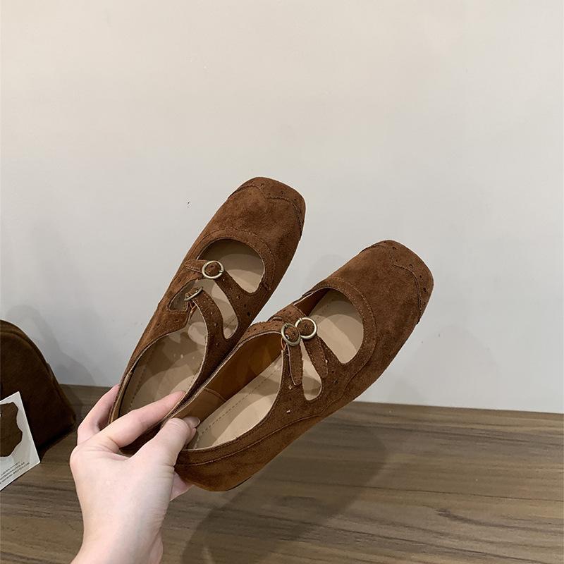 Retro brown square head Mary Jane shoes ballet shoes women's 2025 autumn new Korean version French light mouth single shoes