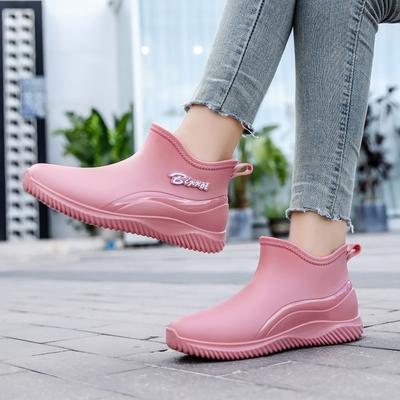 Fashion Women's Short Tube Non-slip Fashion Outer Wear Rain Boots Waterproof and Wear-resistant Water Shoes Low-top Kitchen Car Wash Couple Overshoes