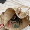 Solid Color Weave Straw Bag Bohemian Style Hollow Tote Bag Cute Zipper Beach Bag  Girls