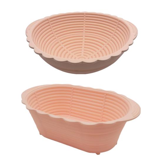 2Pcs Silicone Bread Proofing Basket Round Oval Sourdough Bread Making Banneton Heat Resistant Large Capacity Collapsible