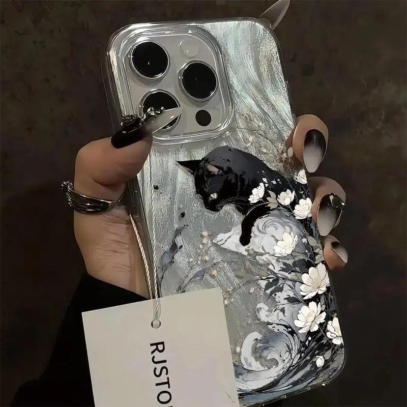 Luxury Cute Cat Flower Vortex Pattern Phone Case For Samsung S25 S24 Ultra S23 Ultra S22 S21 S20 Plus Note 20 S24FE Cover