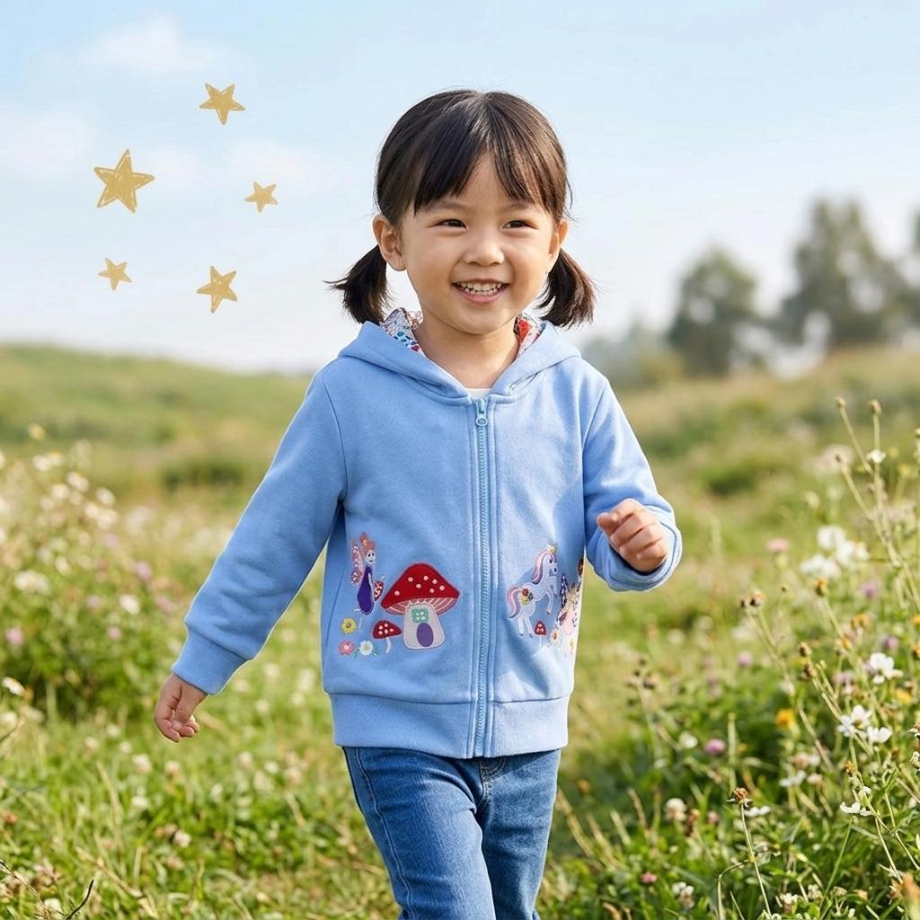 New Autumn And Winter Creative Embroidered Children'S Jacket Long Sleeve Hooded Zipper Sweatshirt Cartoon Children'S Sweatshirt Jacket
