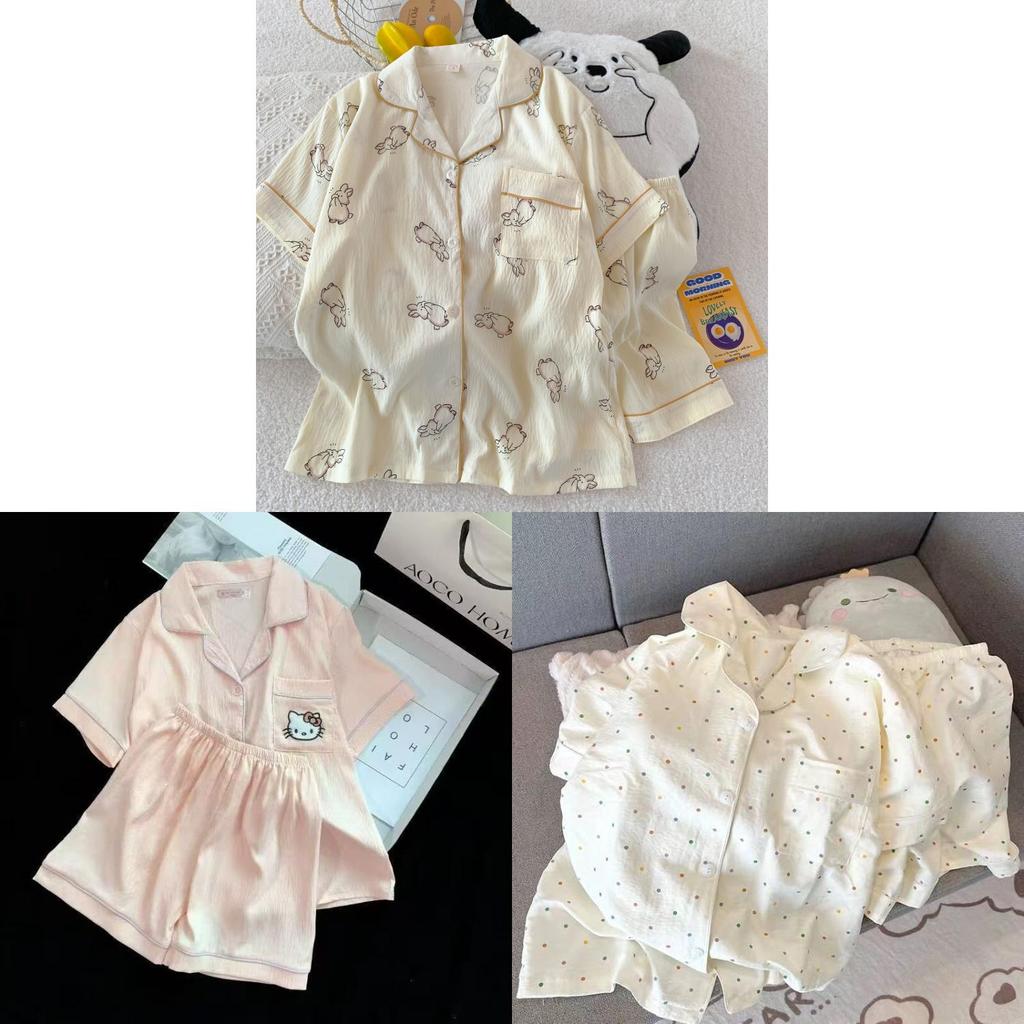 Cotton Sleepwear Set Women Summer Thin Short Sleeve Shorts Comfortable Home Wear For Relaxing