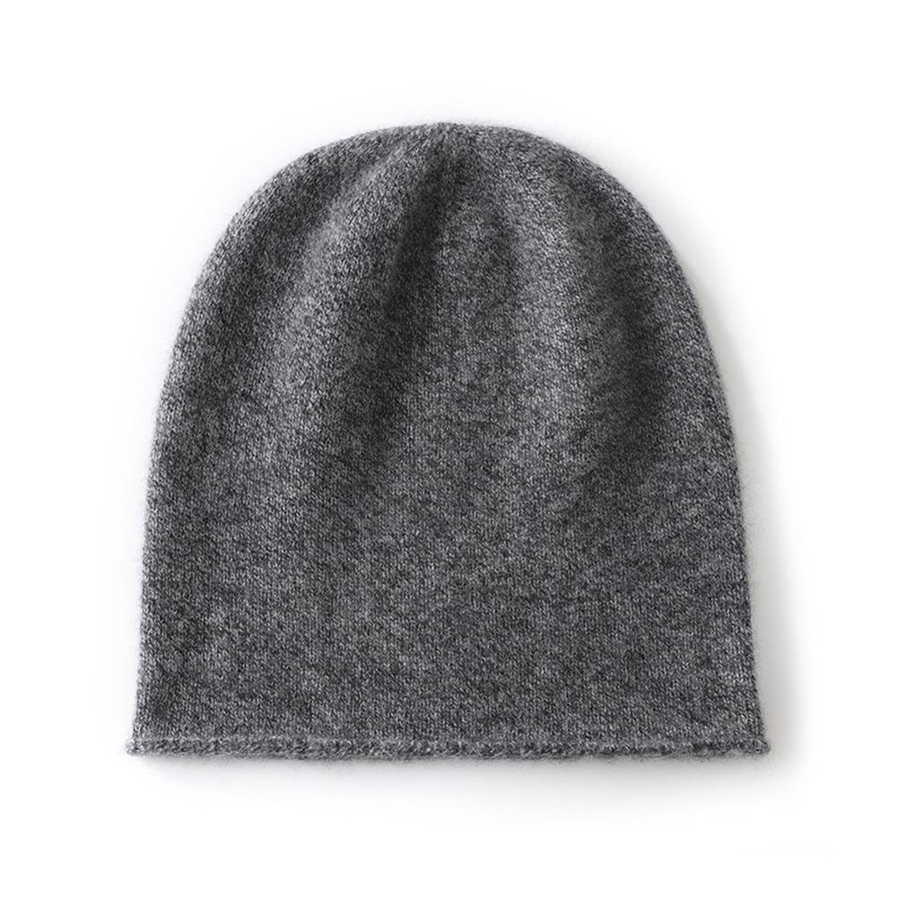 Lässige Kaschmir Kaschmir Strickmütze Einfarbige Unisex Beanie Mütze Aufgerollter Rand Ohrenschützer Mütze