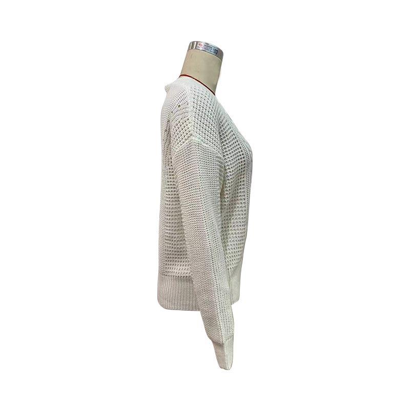 Podzimní a zimní dámský svetr Módní Dámský bílý svetr s dlouhým rukávem a výstřihem do V