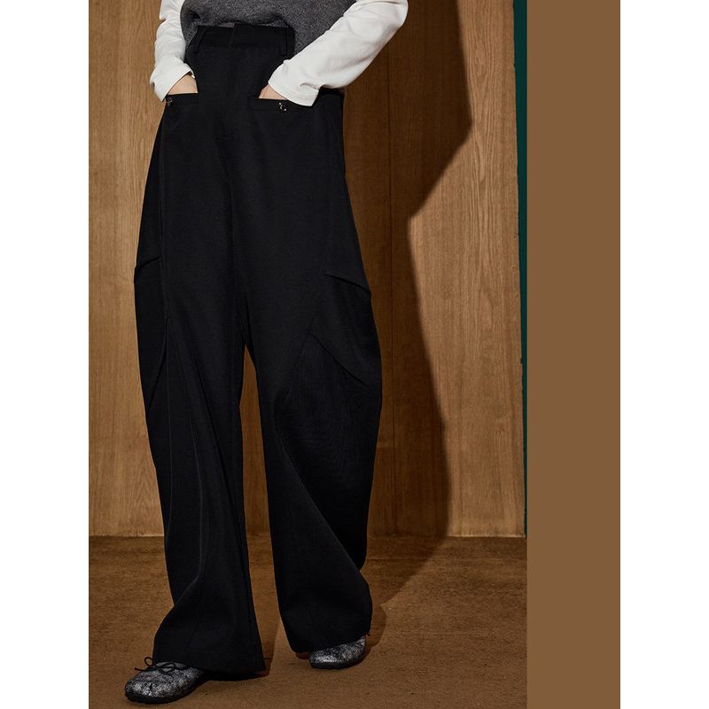 Coolhut Retro American Style Black High-Waisted Straight Wide-Leg Women's Loose Slimming Casual Pants Winter New Long Pants