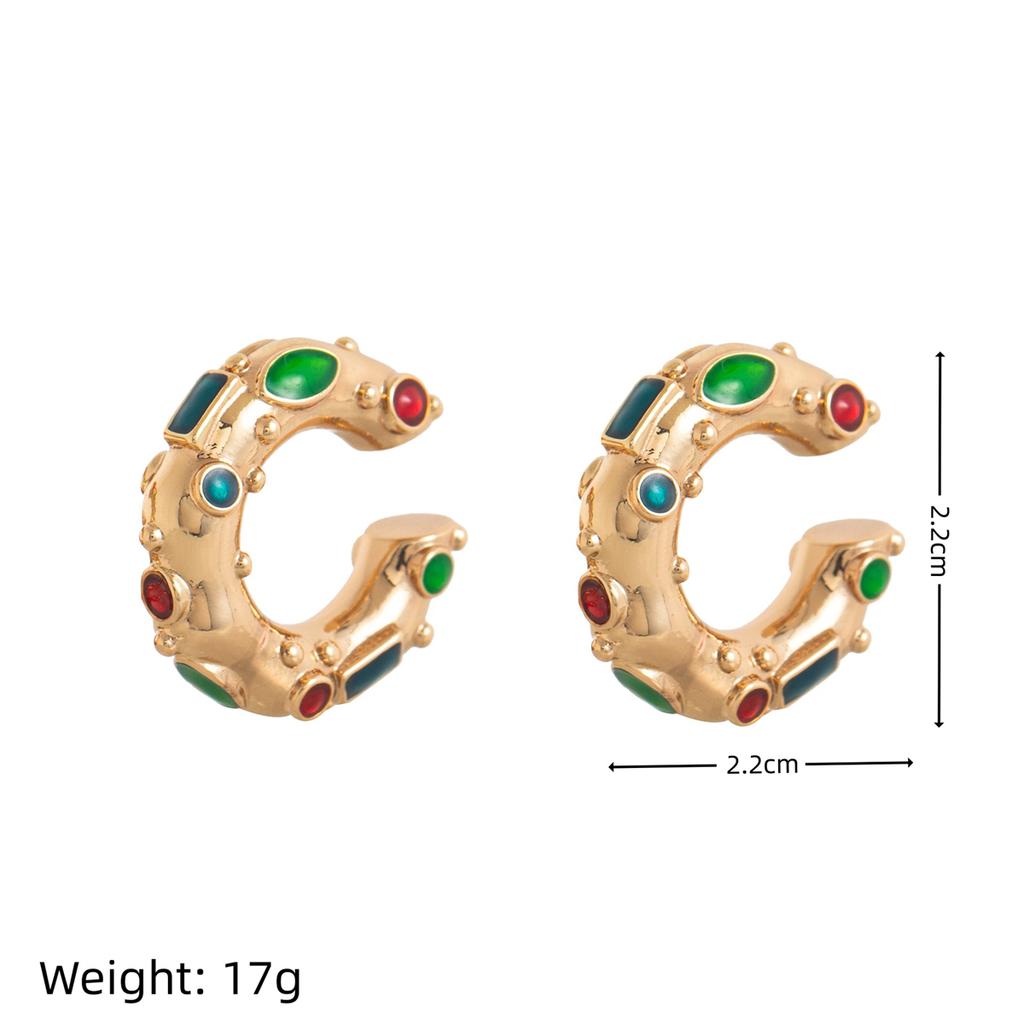 Fashionable Design, Colorful Circular Ear Clip Earrings, Copper Material, Gold-plated and Color Preserving