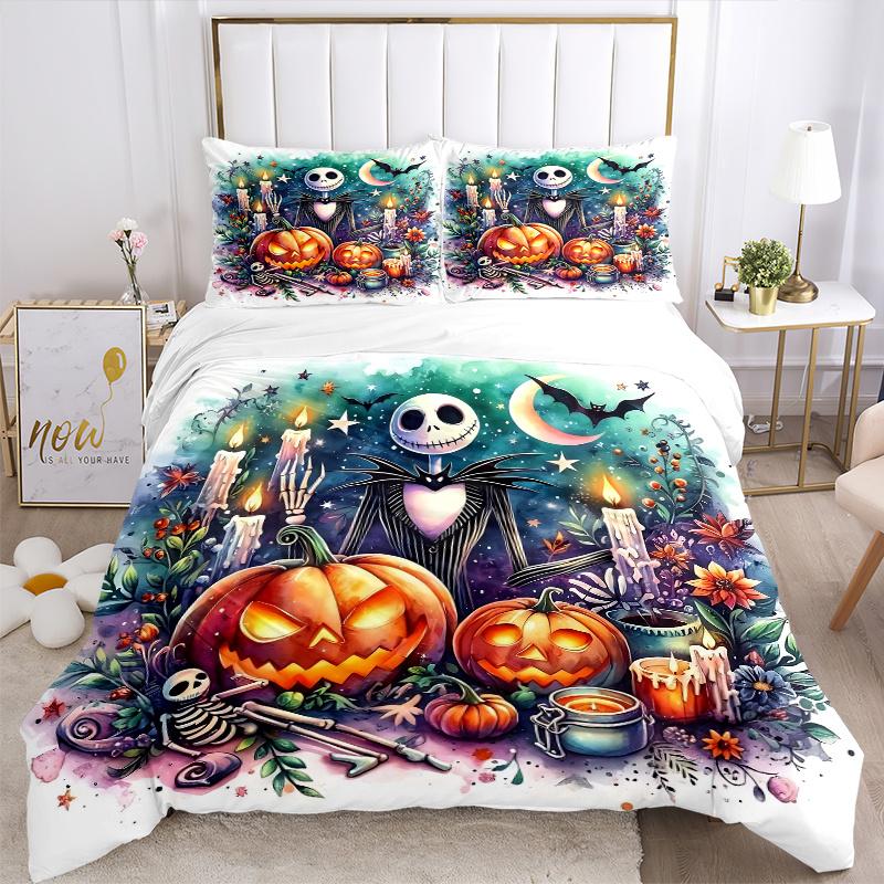 3pcs Nightmare Before Christmas Jack Bedding Set - Includes Quilt Cover and Pillowcases, Suitable for All Seasons, Machine Washable - Ideal Gift