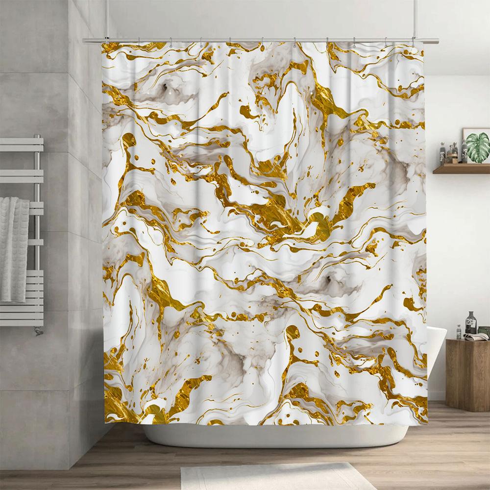 Bílá mramorová sprchová závěs se zlatými cákanci Luxusní koupelnový dekor pro domácí koupelnu Vodotěsná látka Shabby Chic