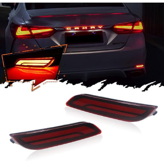 Red Lens Full LED Bumper Reflector Lights Compatible With 2018-up Toyota Camry, Function as Tail, Brake & Rear Fog Lamps Rear Bumper Light