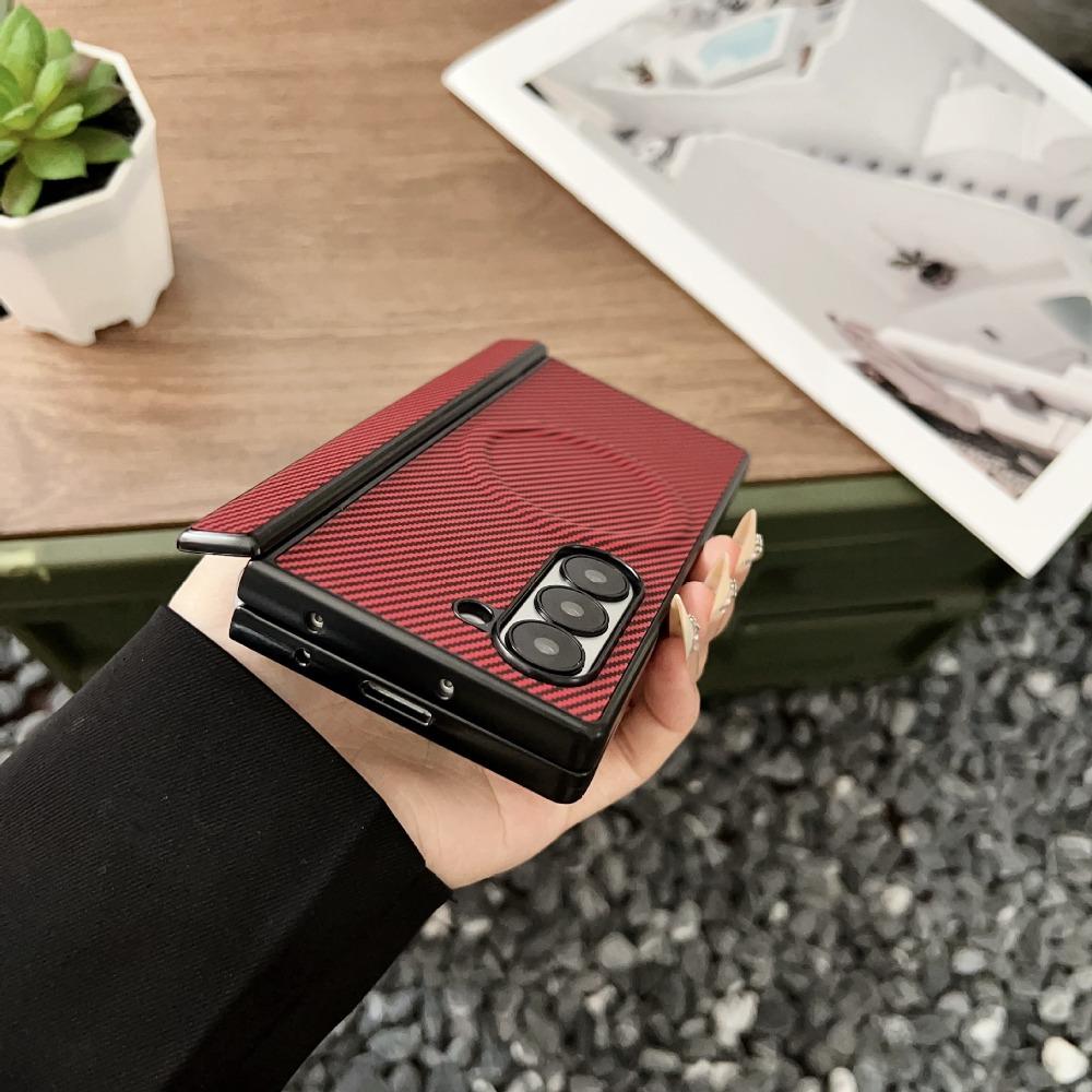 Carbon Fiber Leather Magnetic Phone Case for Samsung Galaxy Z Fold 7 6 5 4 3 Fold 7 Fold6 5G Hinge Protective Cover