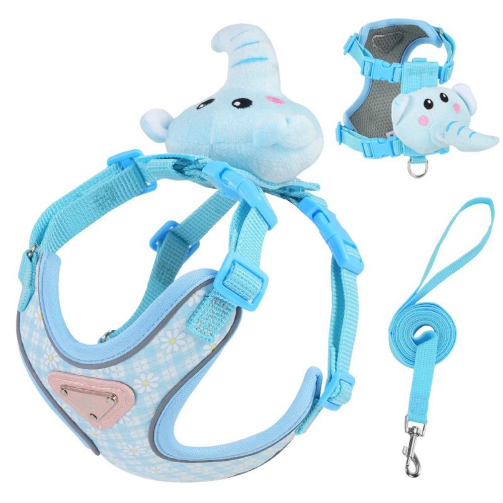 Adjustable Dog Harness and Leash Set Lightweight Pet Walking Leash Cartoon Dog Chest Strap  Outdoor
