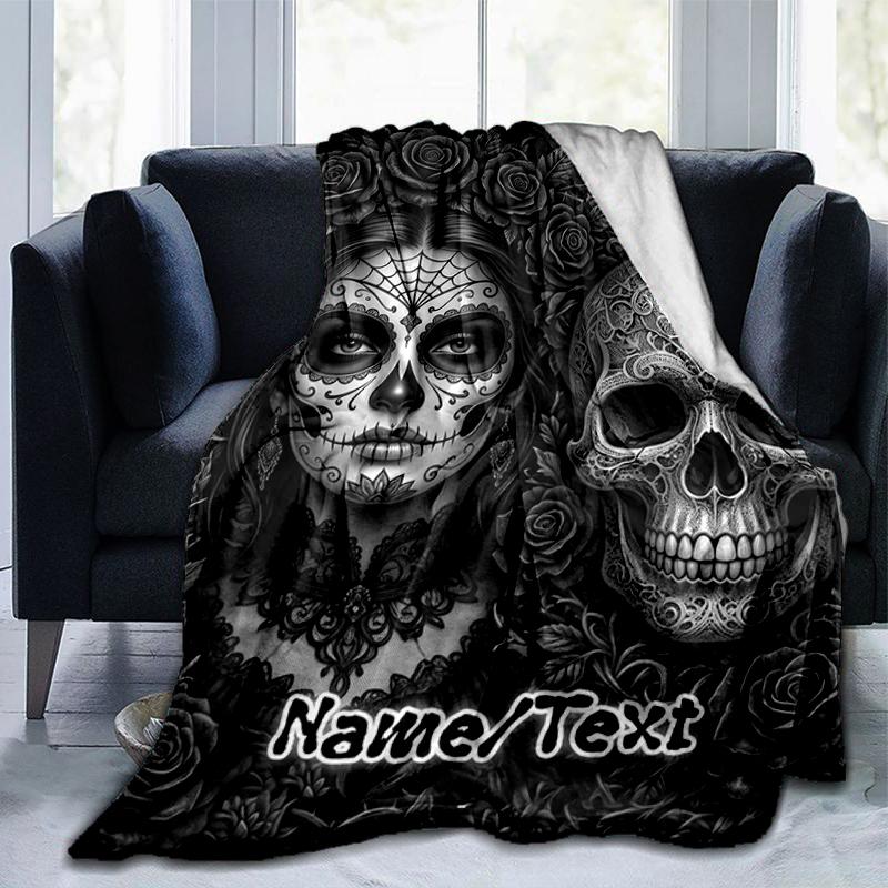 1PC Custom Name Day Dead Artwork Flannel Blanket Versatile,all-season Throw Suitable for the Living Room,bedroom,camping,travel,and Gift