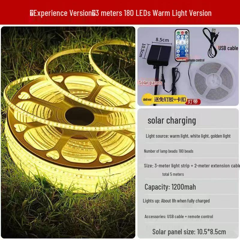 

Водонепроникна вулична сонячна світлодіодна стрічка для декору саду та подвір я Warm Light