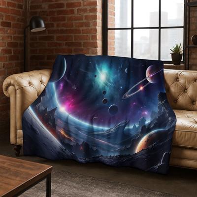Dreamy Galaxy Universe Space Stars Black Hole Earth Flannel Blanket,Cozy Soft Throw Blanket for Home Bedroom Bed Sofa Cover Gift