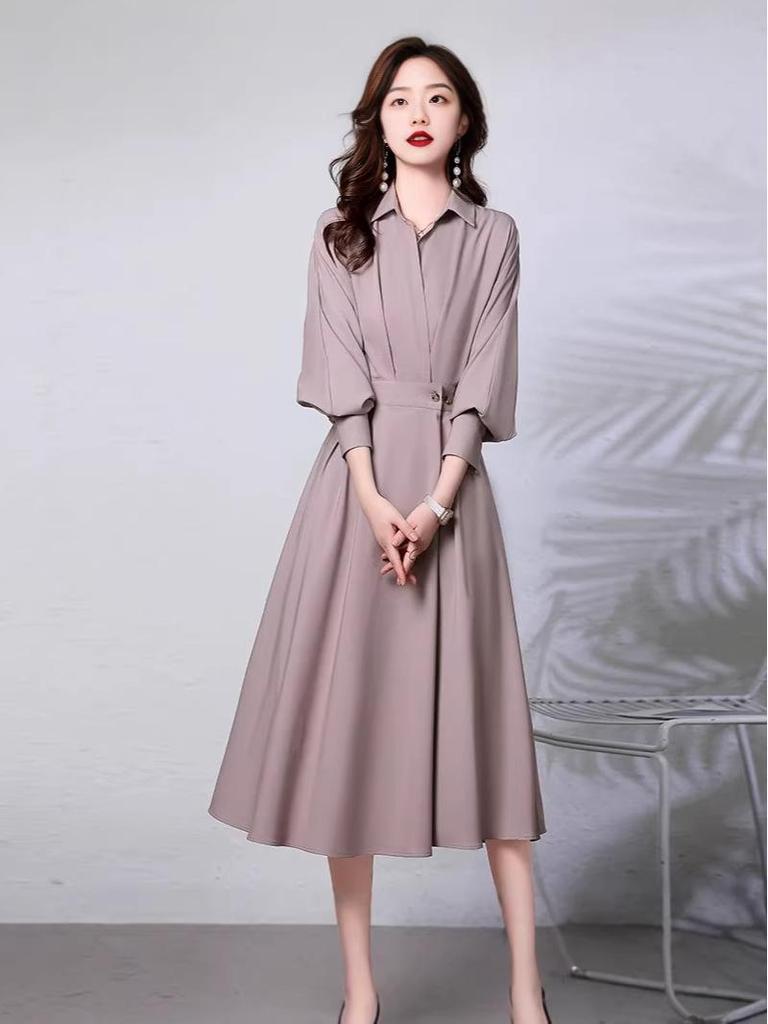 Elegantes Damen-Langarm-Hemdblusenkleid - Schlankmachende Taille, Schicker High-End-Stil für Frühling & Herbst 2026