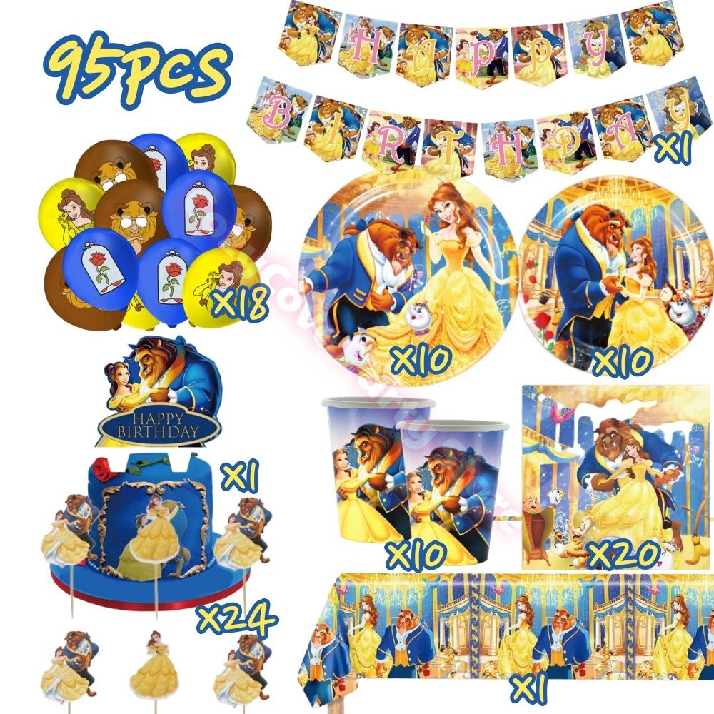 Beauty And The Beast Party Decoration Birthday Backdrop Belle Princess Paper Cup Plate Balloons For Girl Favor Gifts Baby Shower