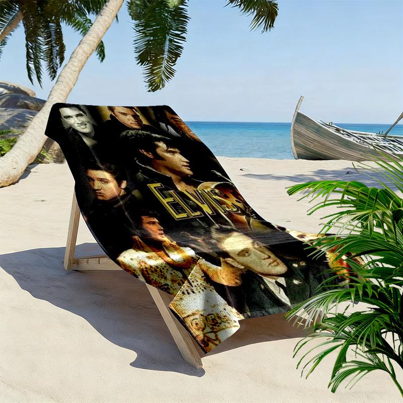 Music Elvis Print Beach Towel, Large Soft Quick Dry Towel for Beach Camping Swimming