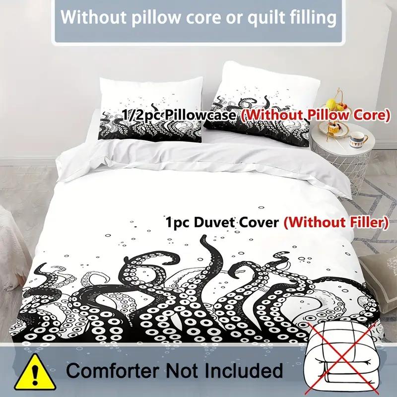 

Vintage Octopus Duvet Cover Set, Nautical Sea Life Print Quilt Cover, Soft Comfortable Breathable Bedding Set for Home Decor EU Single(135x200cm)