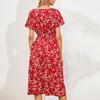 Summer Vacation Floral Print V Neck Loose Dress for Ladies