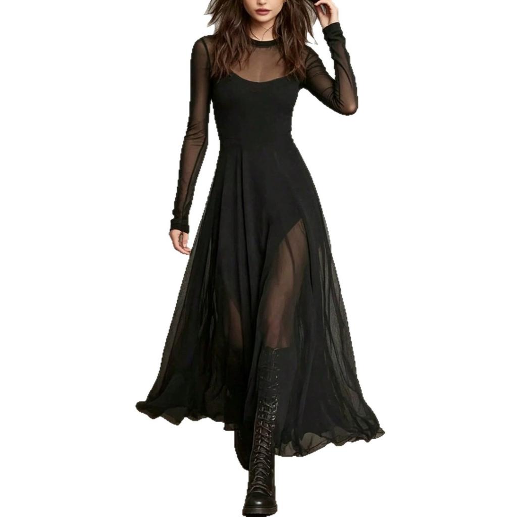 European American Women's Elegant Sexy Mesh Patchwork Two Piece Dress