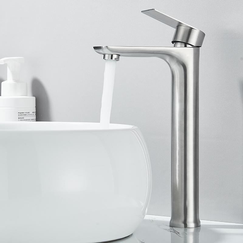 304 Stainless Steel Bathroom Faucets Deck Mounted Hot Cold Mixer Tap Single Cold Lavatory Washing Basin Sink Faucet