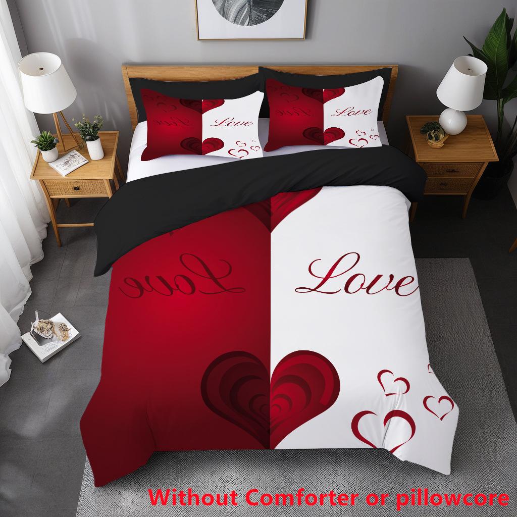 

Three-Piece Valentine S Day Two-Color Love Digital Printing 3D Quilt Cover, Bedding Home Textile Three-Piece Set 135 * 200cm 50 * 80cm * 1 two-piece set