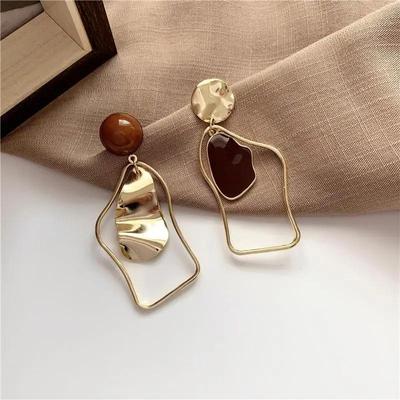 Korean Temperament Retro Earrings Geometric Irregular Oil Drop Asymmetric Simple Earrings Female Earrings Trend