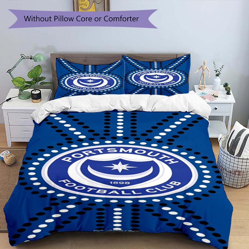 Ports-mouth Fc Anniversary Printed Pattern Duvet Cover Set – includes 1 duvet cover and 2 matching pillowcases Bedroom decor Christmas gifts