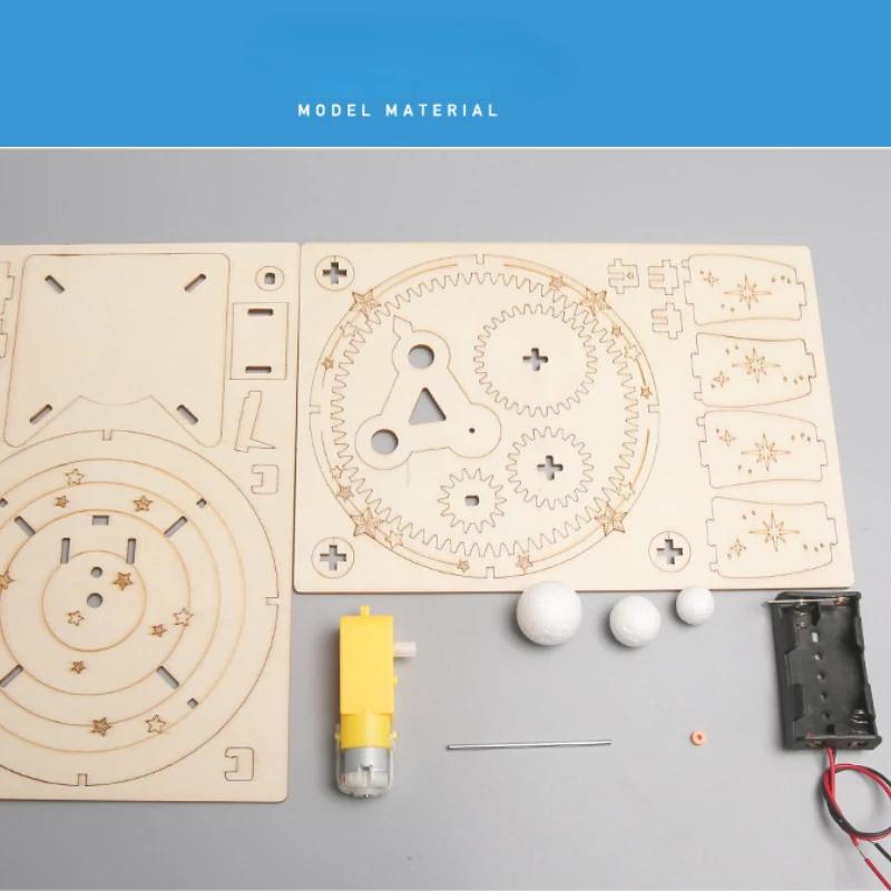 Kids Science Experiment Kit DIY Astronomical Space Globe Handmade Sun Earth Moon System Model Technology Craft Wooden Materials